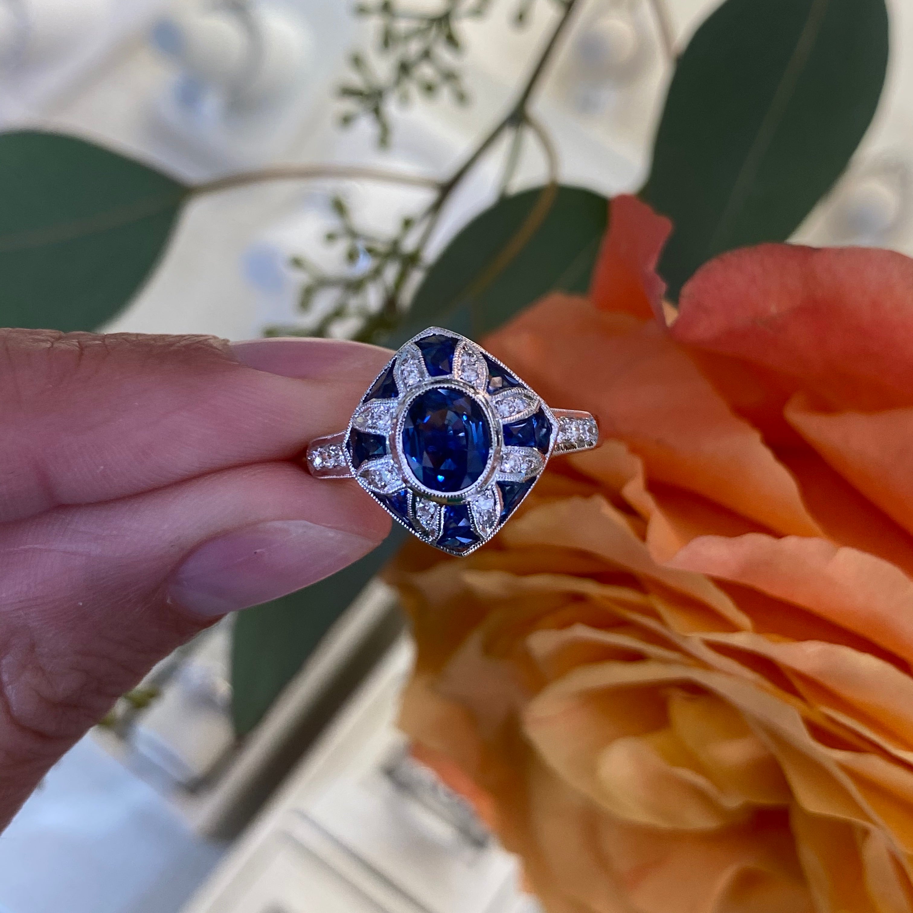 Sapphire & Diamond Vintage Inspired Ring