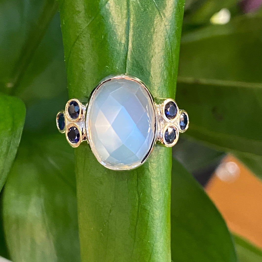 Moonstone & Sapphire One-of-a-kind Ring