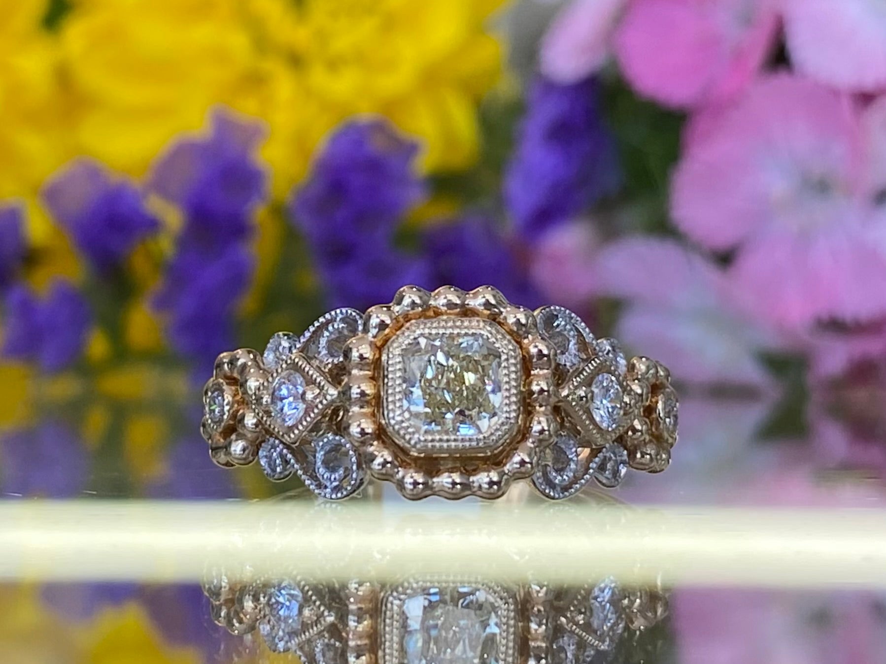 Yellow Diamond Two Tone Intricate Band Ring