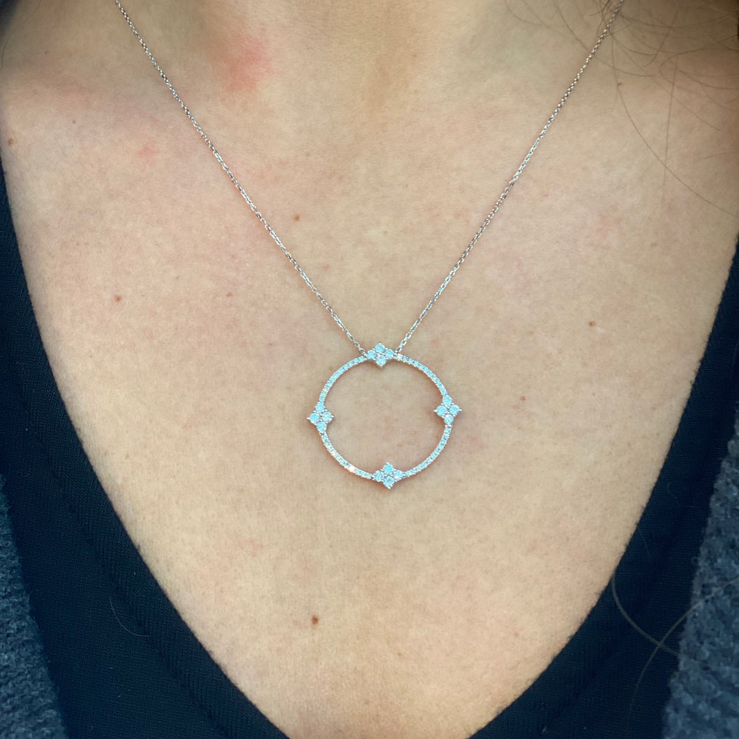 Diamond Open Circle Necklace in White Gold