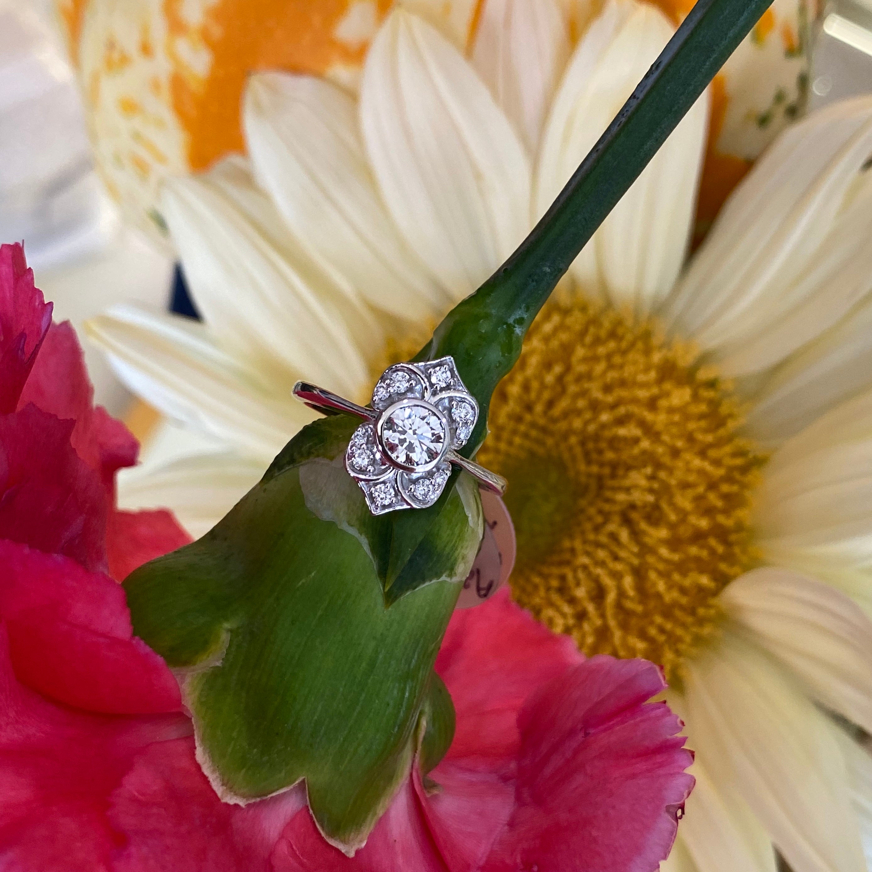 Vintage Inspired Bezel Set Diamond Ring