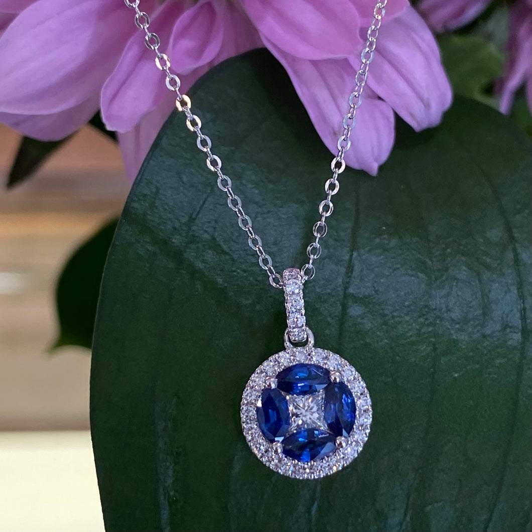 Sapphire and Diamond Necklace in White Gold
