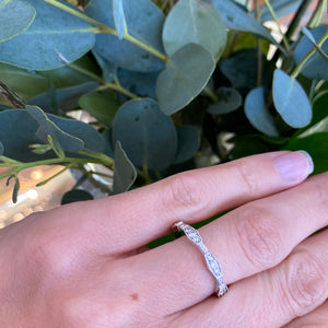 Unique Baguette & Round Geometric Diamond Band with Milgrain