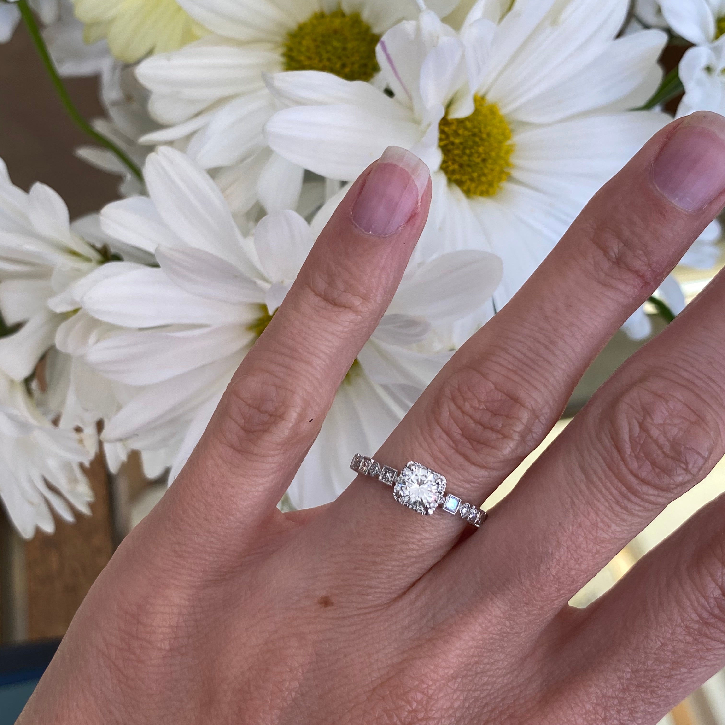 Unique Round Cushion Sahped Halo Engagement Ring