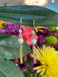 Diamond & Pearl Drop Tassel Earrings