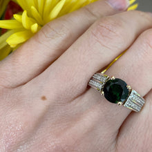 Load image into Gallery viewer, Green Tourmaline Double Diamond Band Ring
