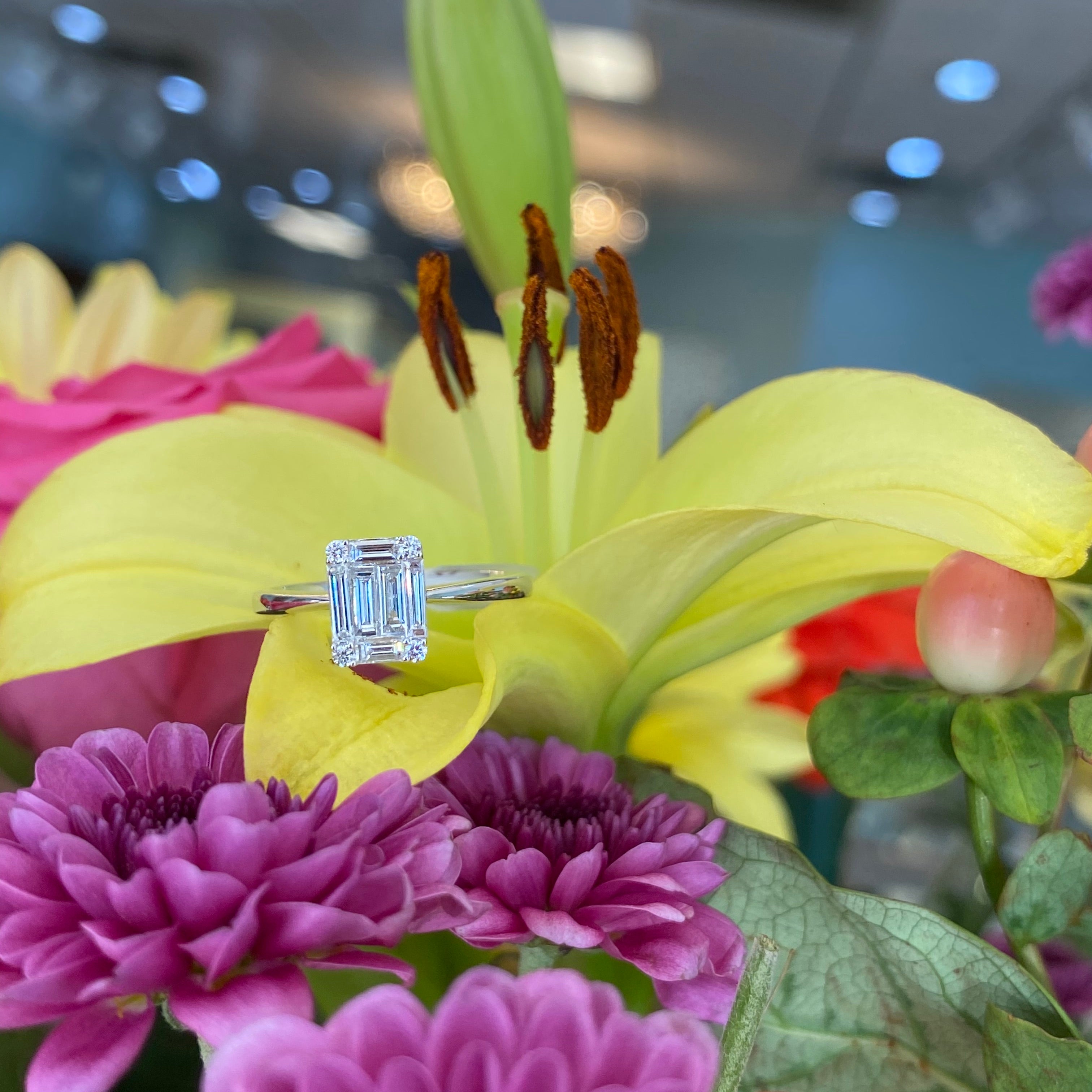Emerald Cut Diamond Shaped Mosaic Ring
