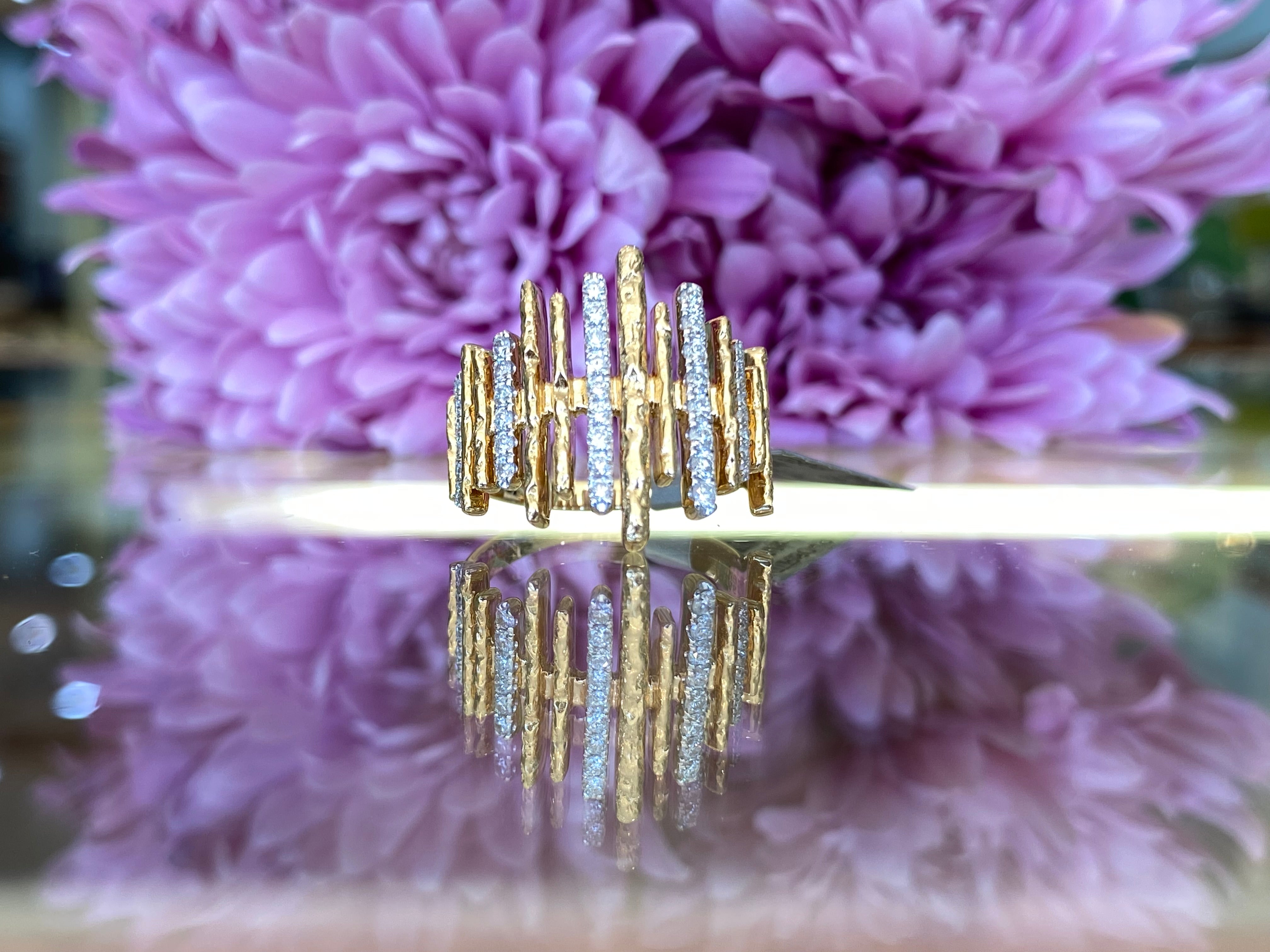 Retro Style Diamond Stick Ring in Yellow and White Gold