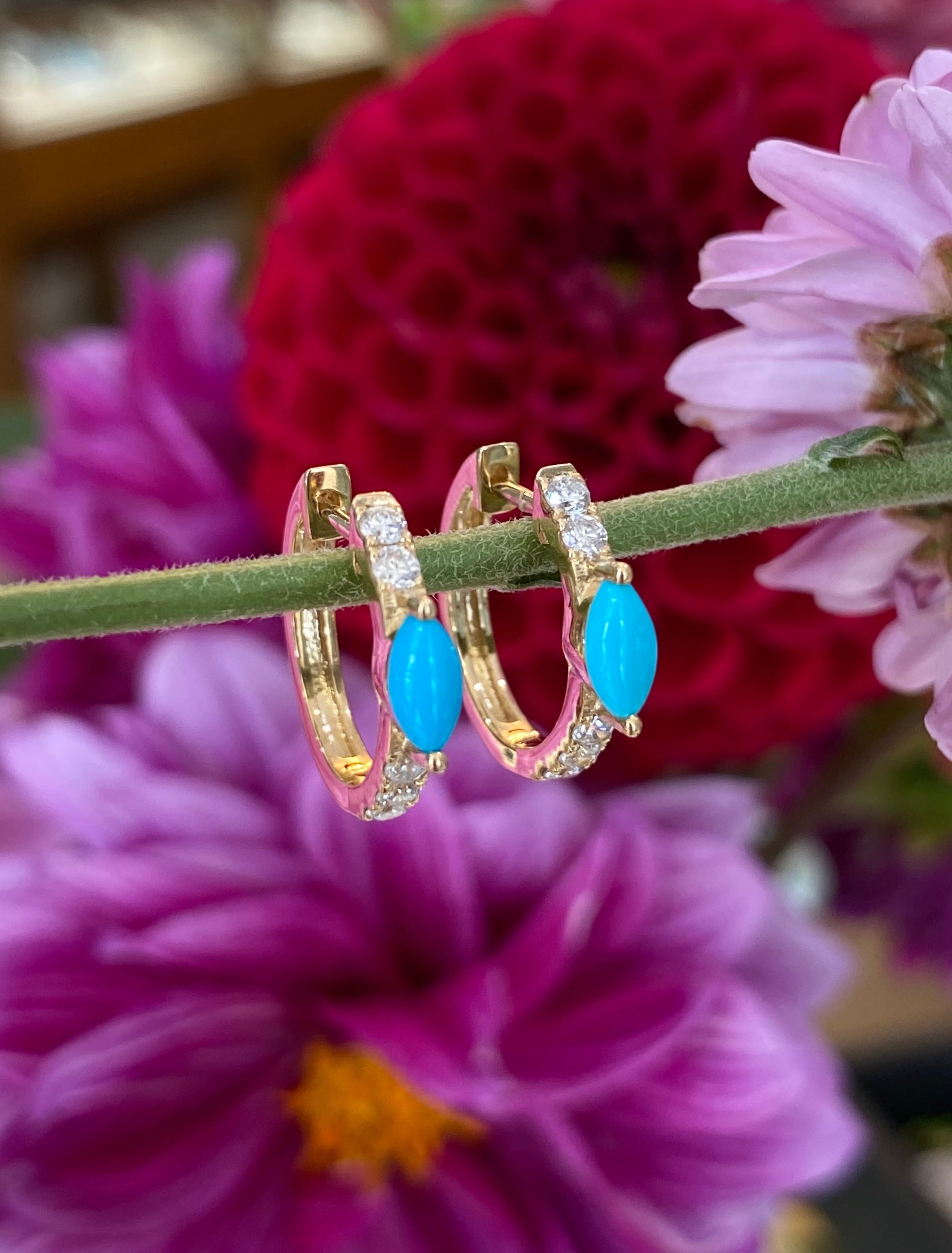 Turquoise & Diamond Hoop Earrings