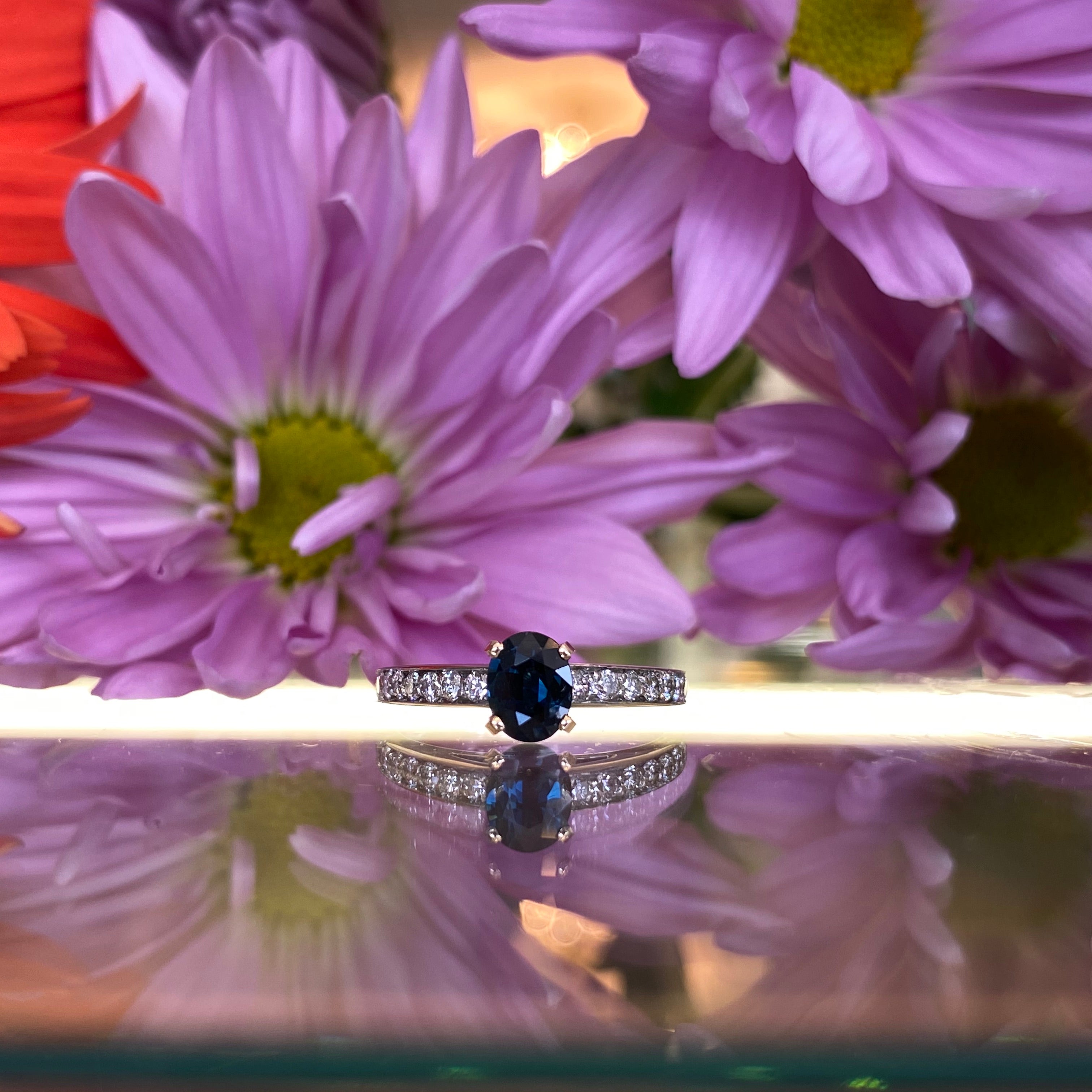 Oval Blue Sapphire & Diamond Engagement Ring