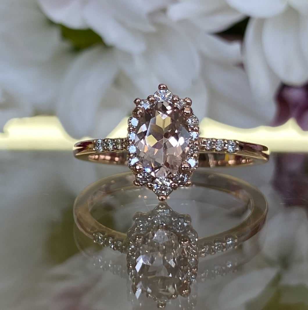 Oval Halo Morganite & Diamond Ring in Rose Gold