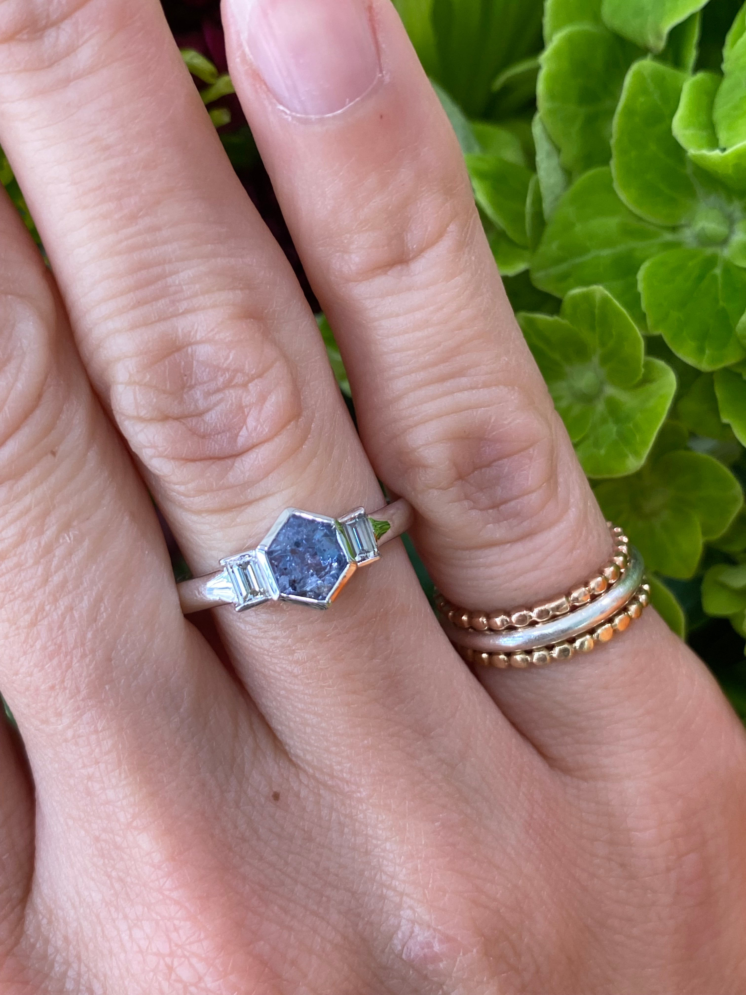 Pale Blue Sapphire & Baguette Diamond Ring