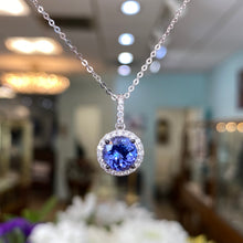 Load image into Gallery viewer, Tanzanite &amp; Diamond Necklace in White Gold with Adjustable Chain
