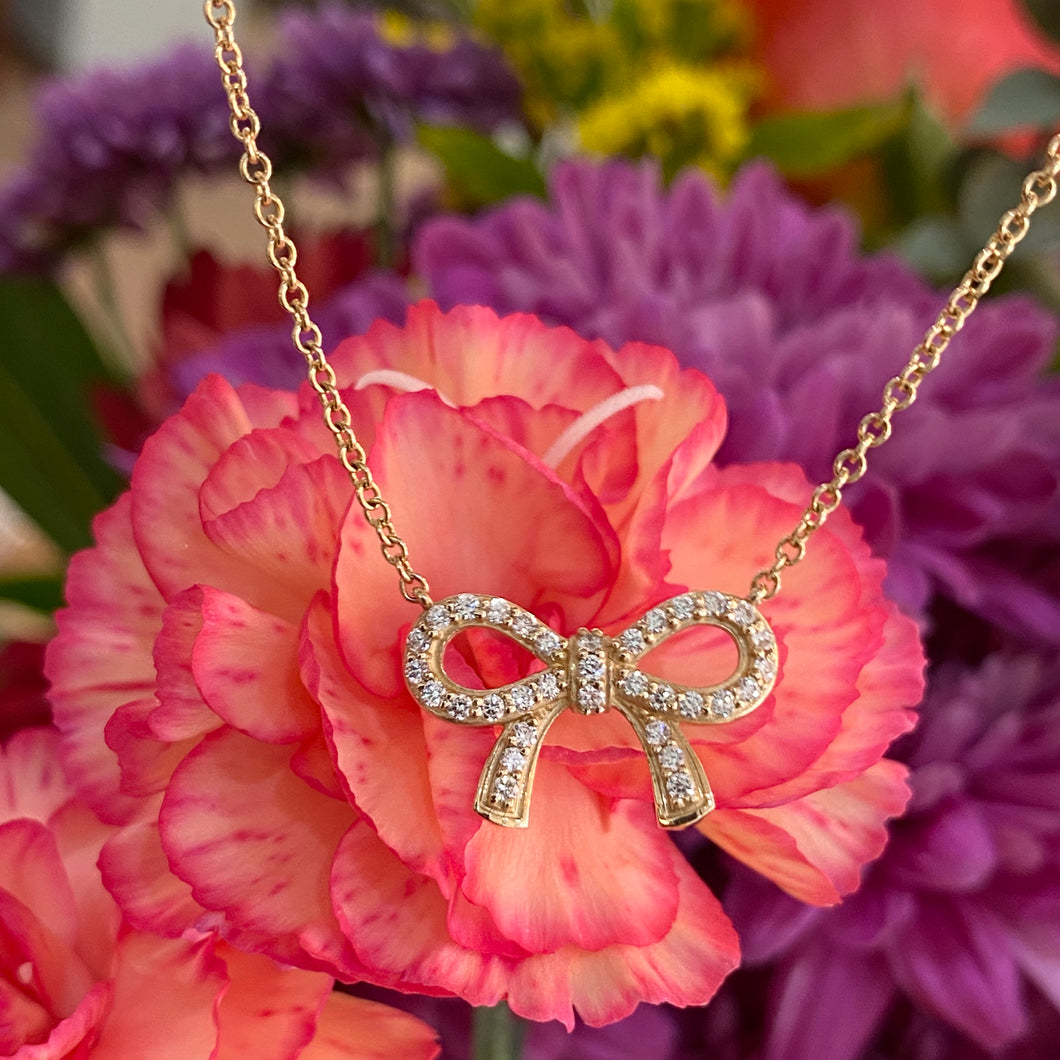 Yellow Gold Diamond Bow Necklace 🎀