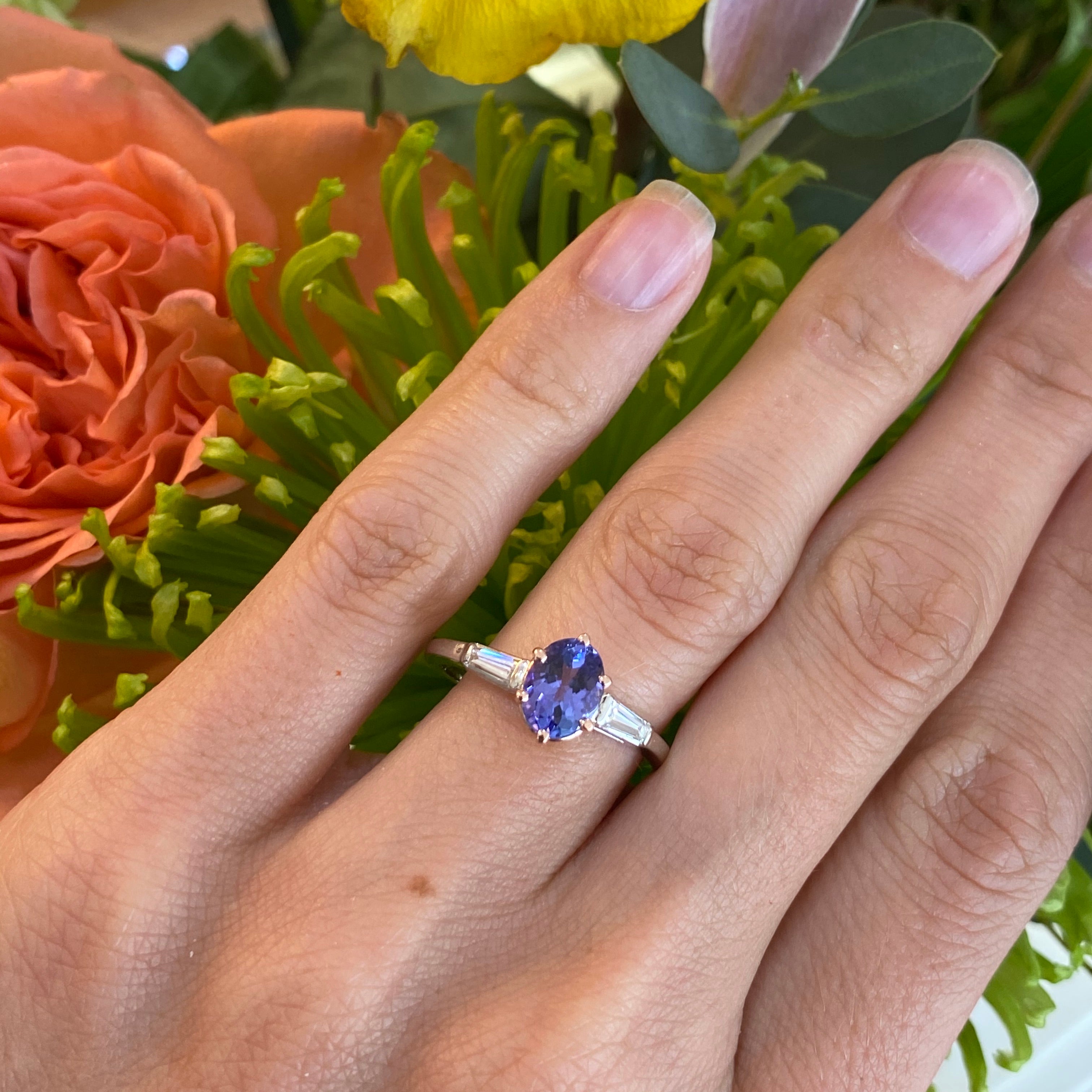 Tanzanite & Diamond Ring set in Rose Gold & Platinum