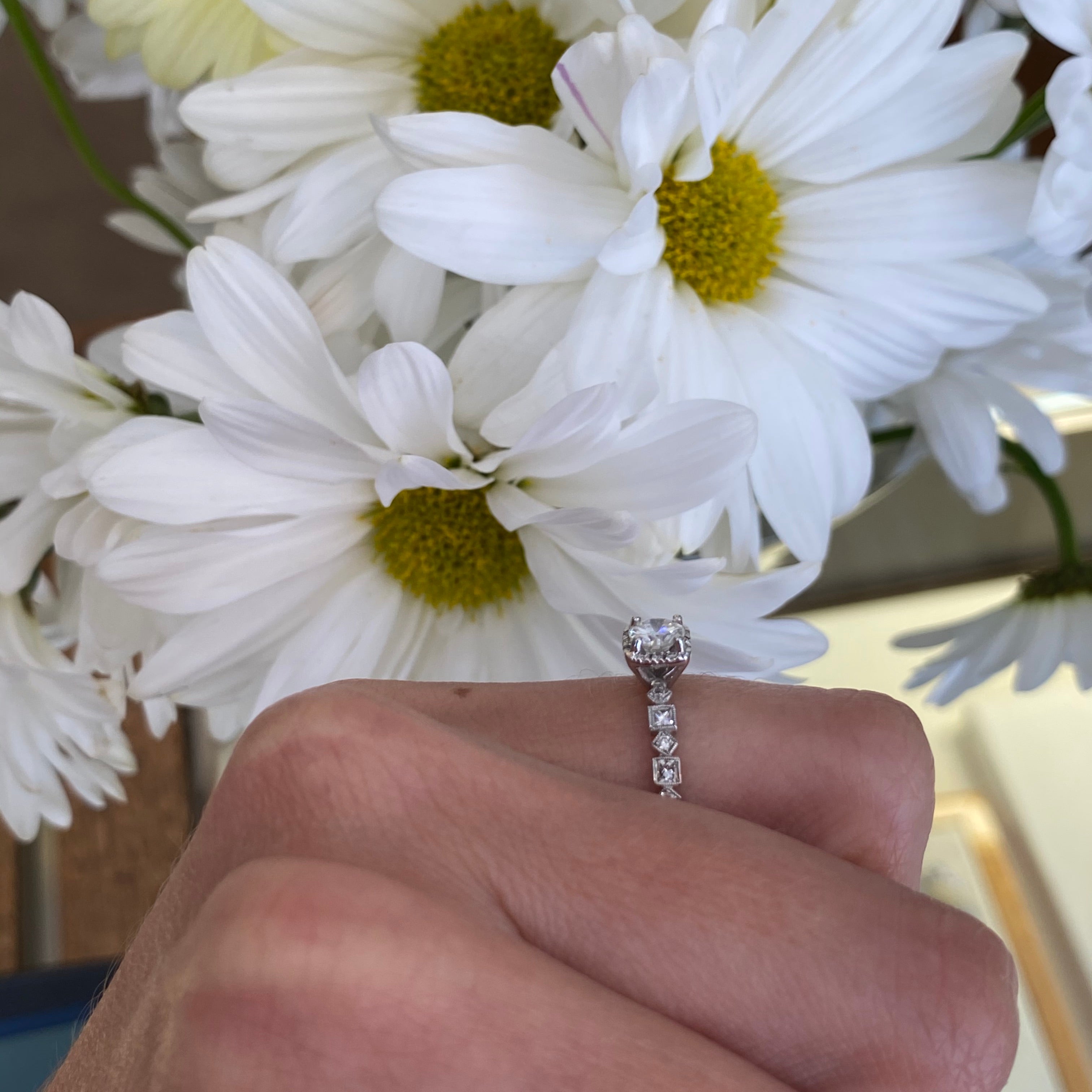 Unique Round Cushion Sahped Halo Engagement Ring