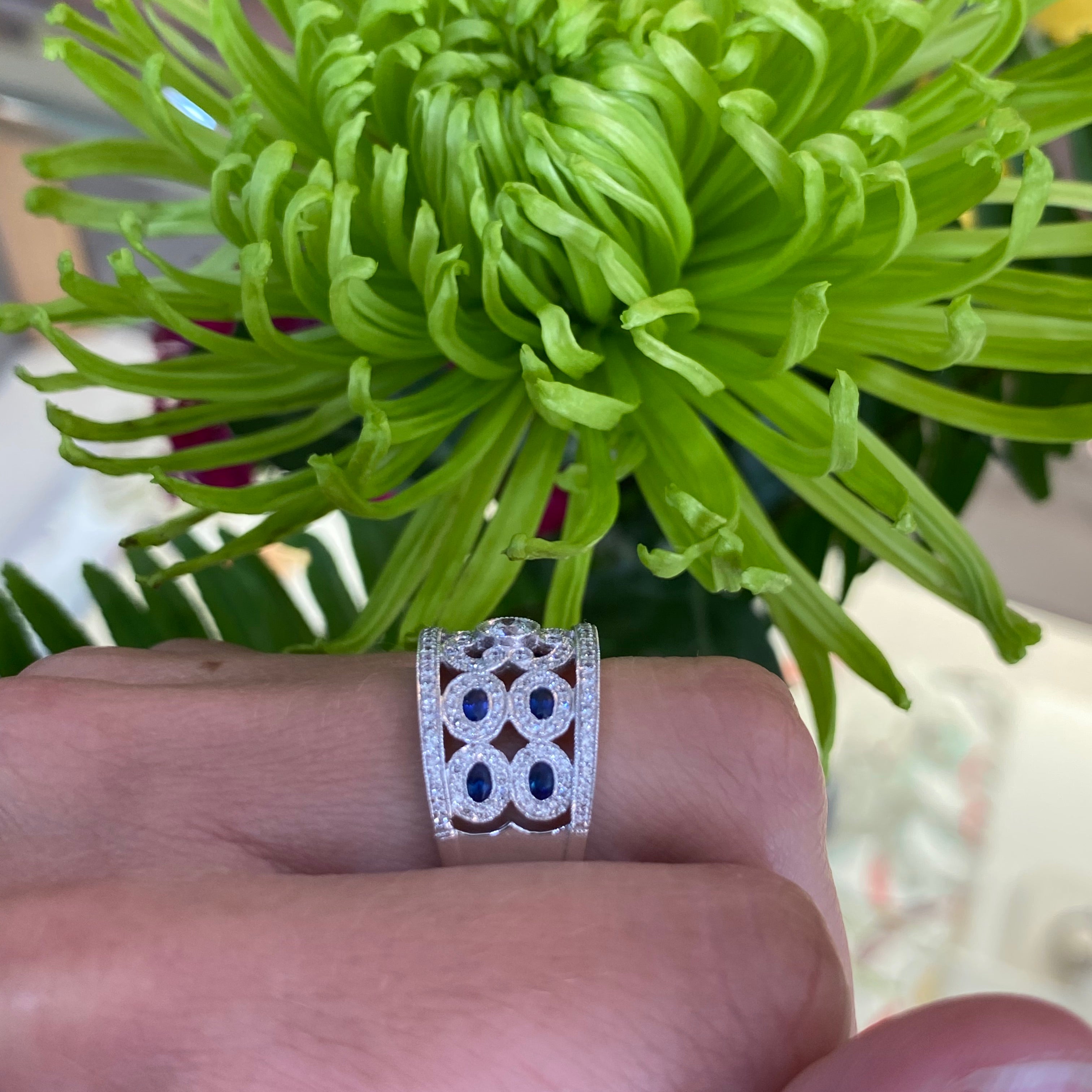 Sapphire & Diamond Milgrain Wide Ring