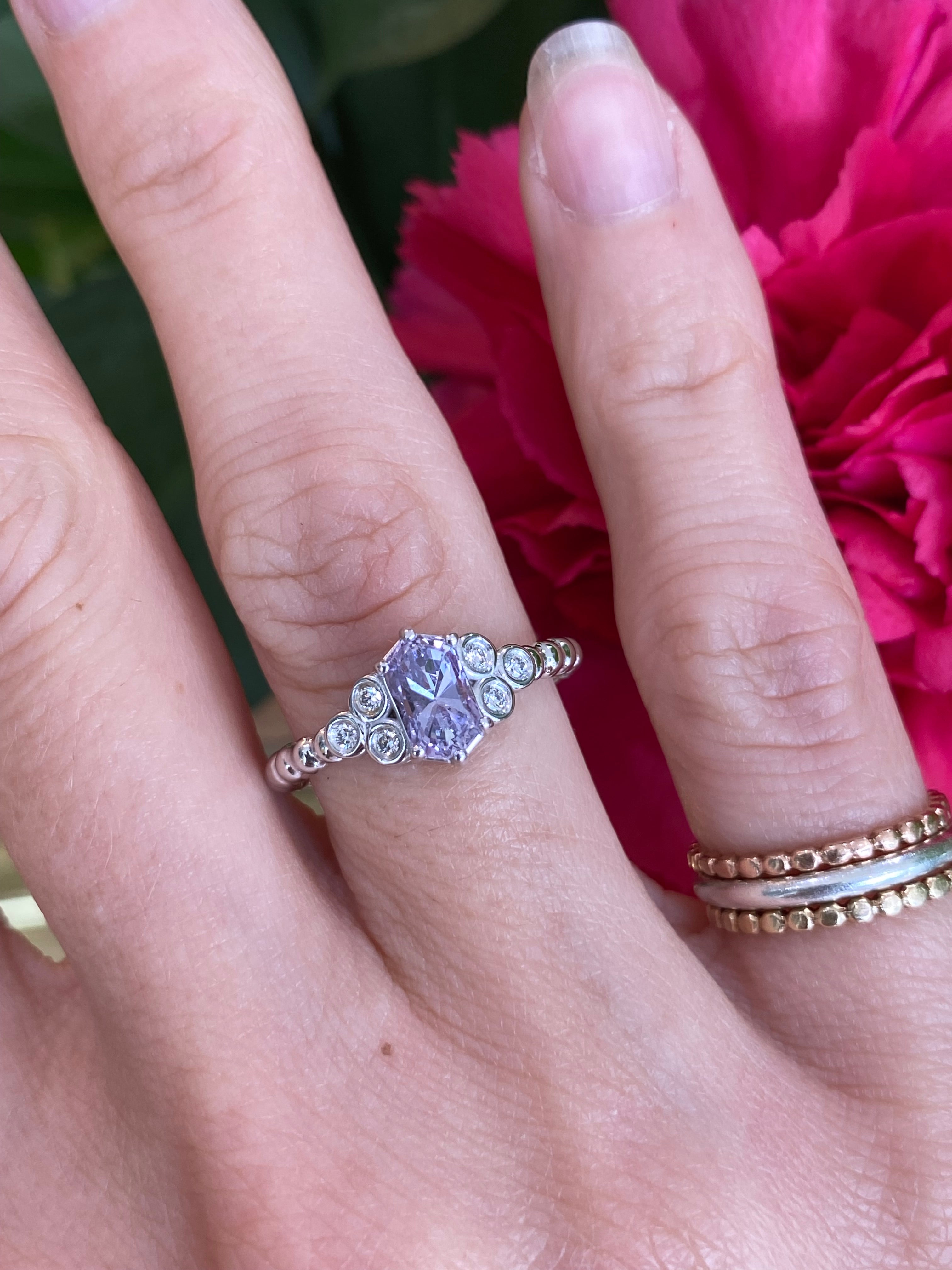 Lavender Sapphire and Round Diamond Ring