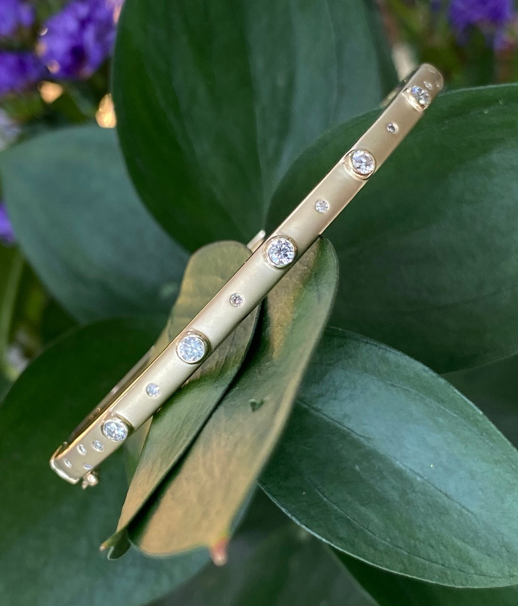 Diamond & Gold Satin Finish Bangle Bracelet