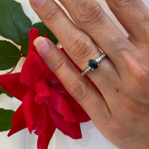 Oval Blue Sapphire & Diamond Engagement Ring