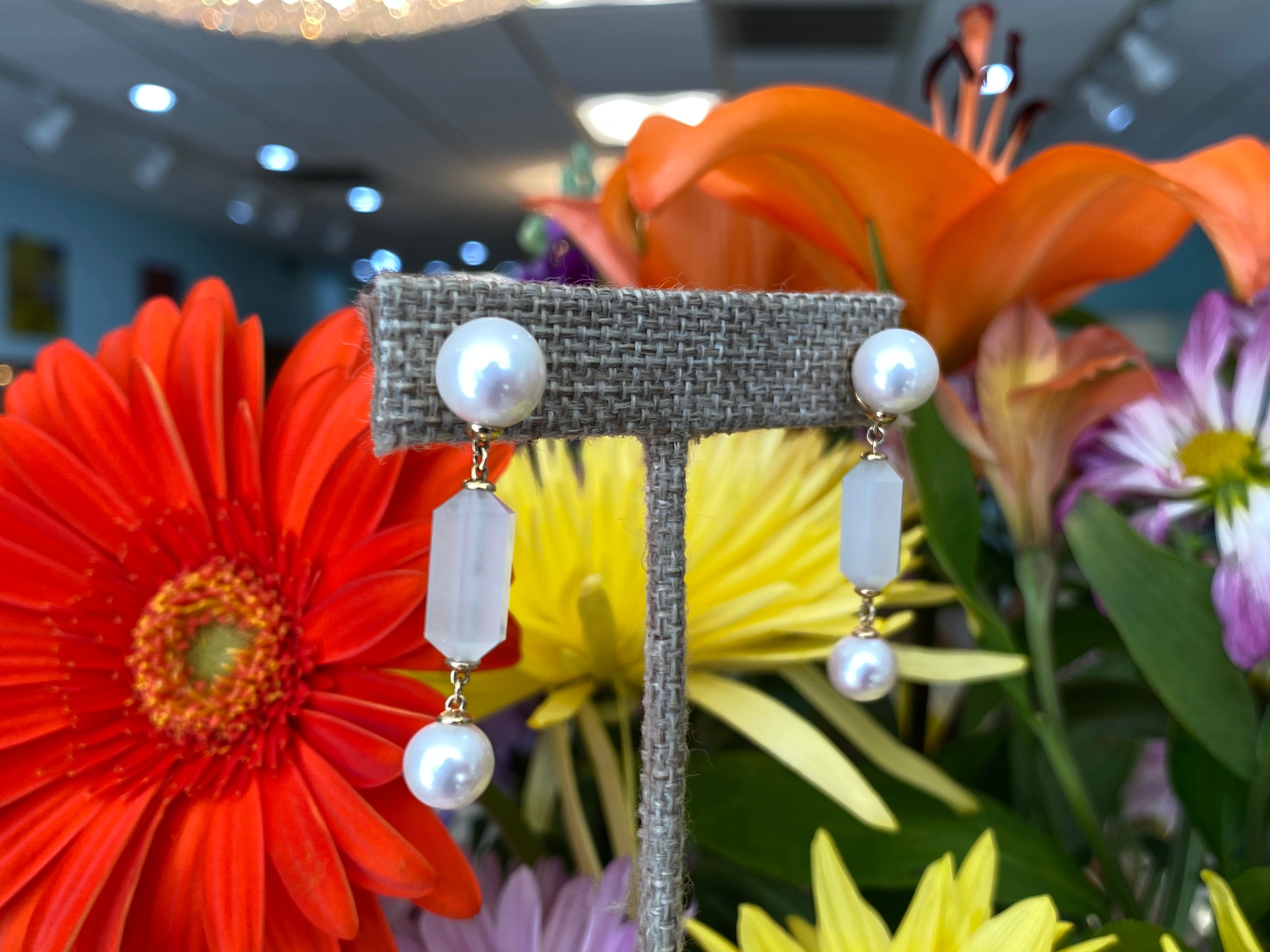 Moonstone & Pearl Drop Earrings