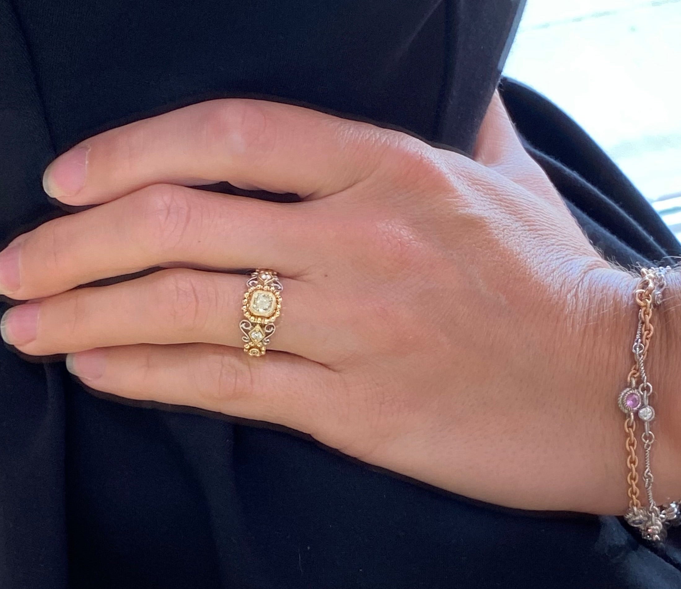 Yellow Diamond Two Tone Intricate Band Ring