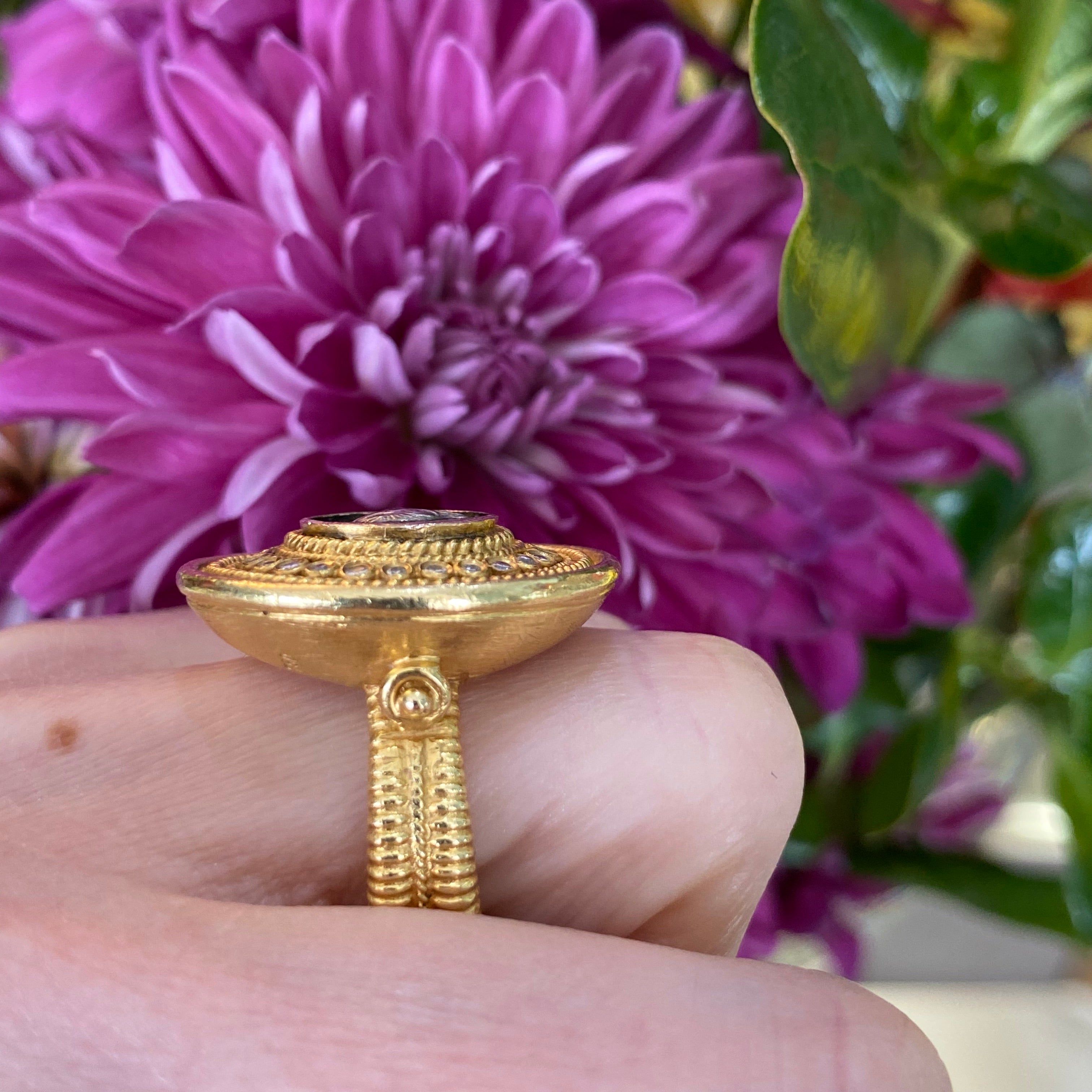 Vintage Statement Diamond Coin Ring in 18K Yellow Gold