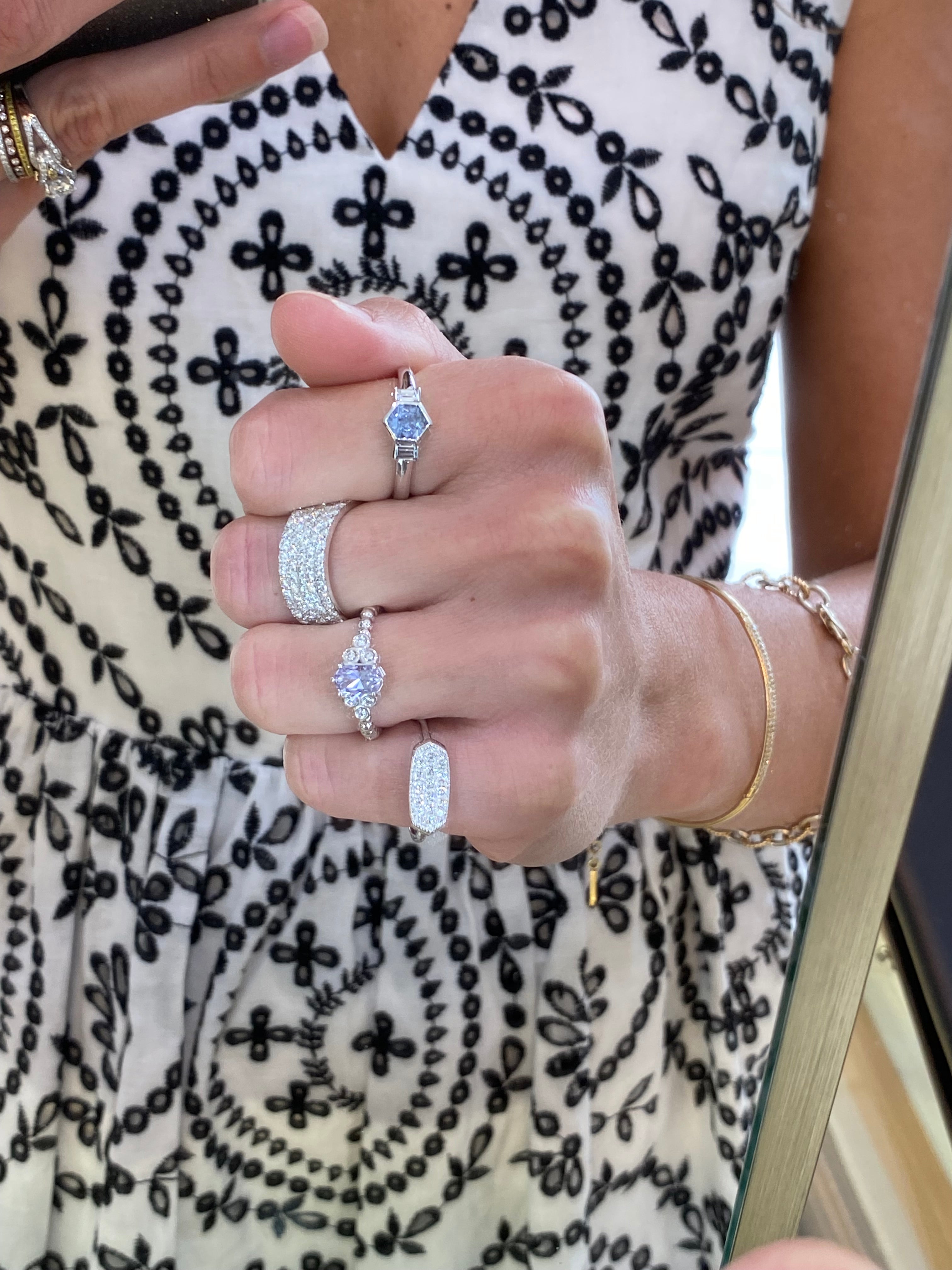 White Gold Diamond Rectangular Top Ring