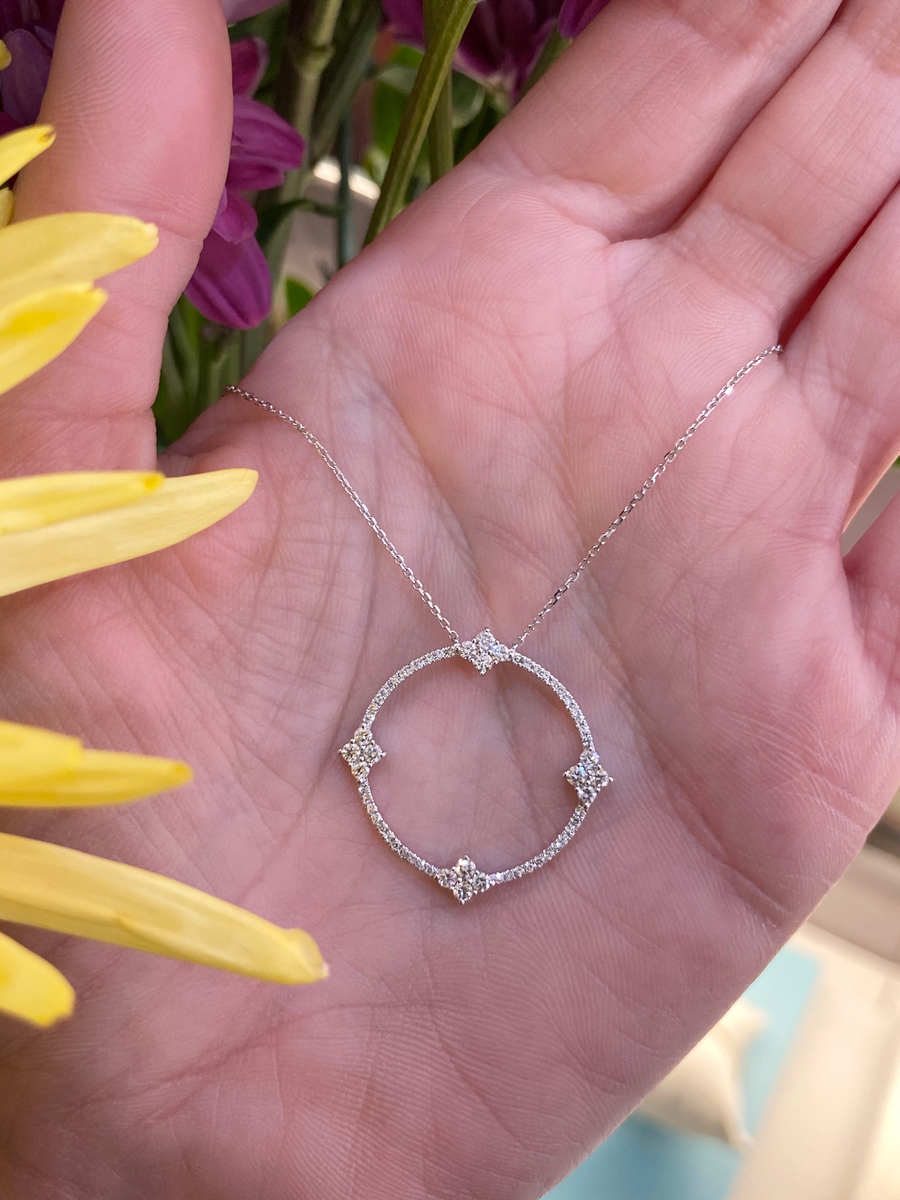 Diamond Open Circle Necklace in White Gold