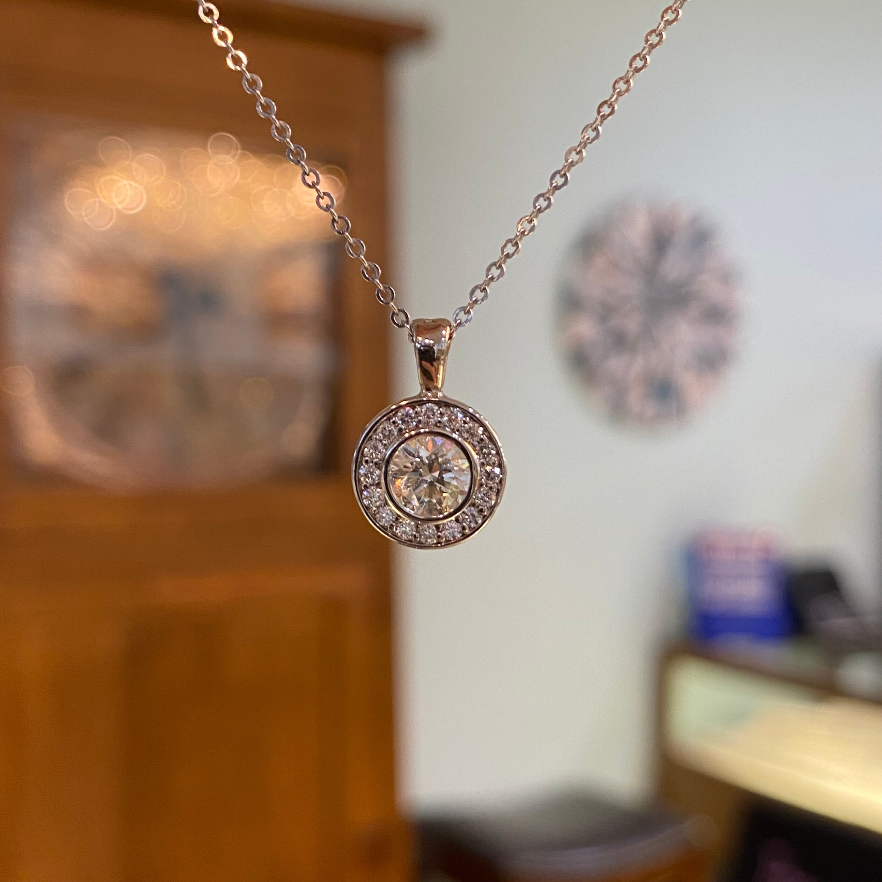 Diamond Halo Pendant in White Gold