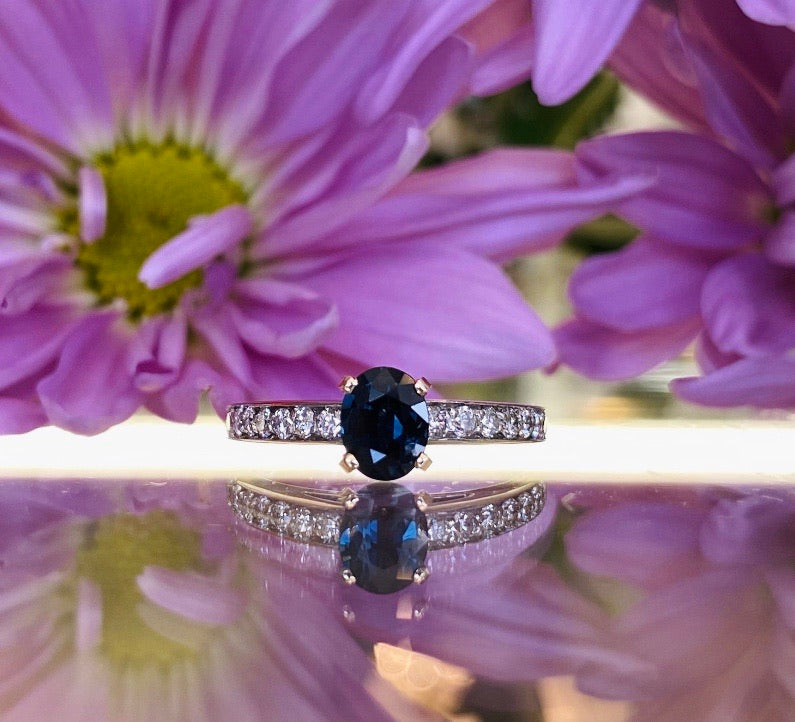 Oval Blue Sapphire & Diamond Engagement Ring