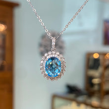 Load image into Gallery viewer, Blue Topaz &amp; Diamond Pendant with Adjustable Chain
