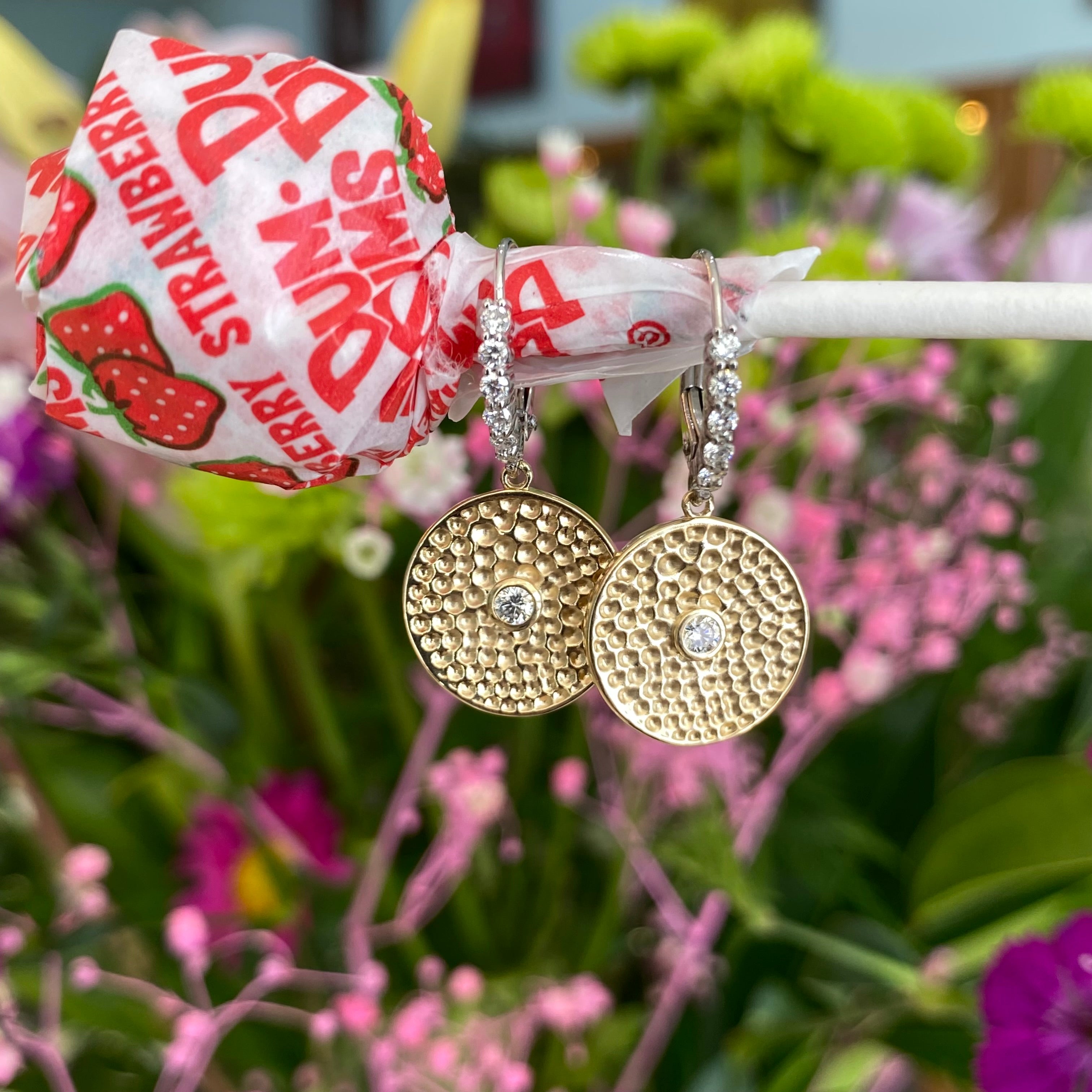 Yellow and White Gold Diamond Disk Earrings