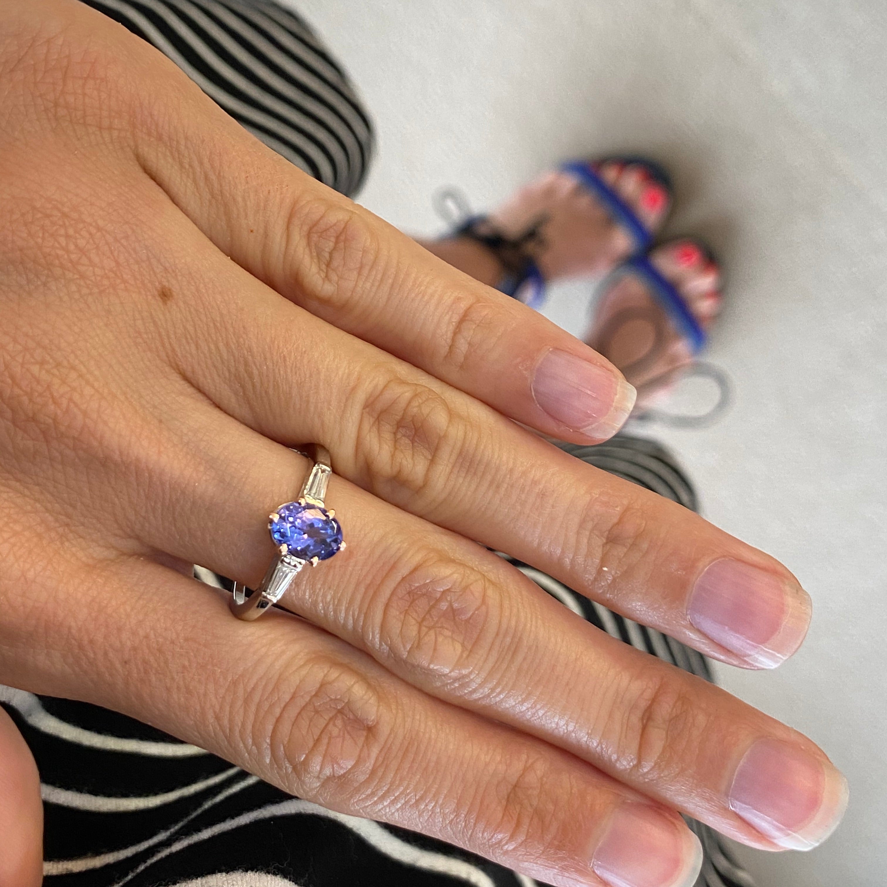 Tanzanite & Diamond Ring set in Rose Gold & Platinum