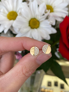 Half & Half Gold/Diamond Pavé Disk Earrings