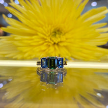 Load image into Gallery viewer, *On The Rocks* Green Tourmaline &amp; Blue Sapphire Cocktail Ring in Yellow Gold 🍹
