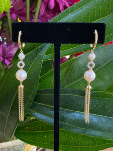 Diamond & Pearl Drop Tassel Earrings