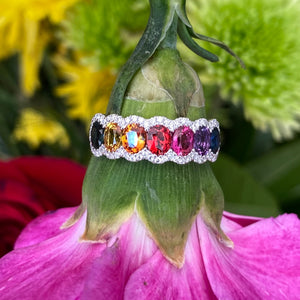 Rainbow Sapphire 14K White Gold Ring