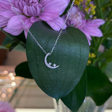 Load image into Gallery viewer, Petite Crescent Moon Diamond Necklace in White Gold
