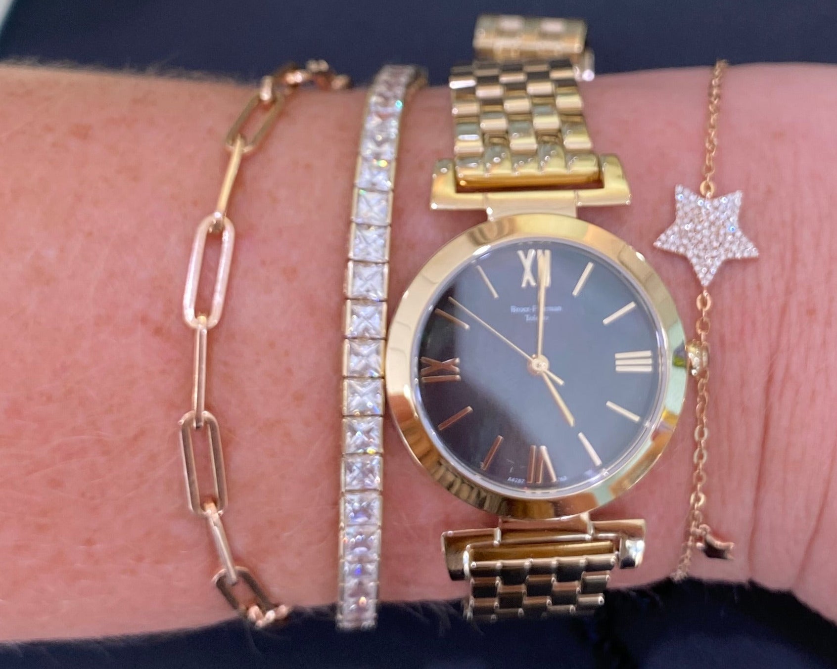 Black Mother of Pearl Dial Gold Toned Bracelet Watch