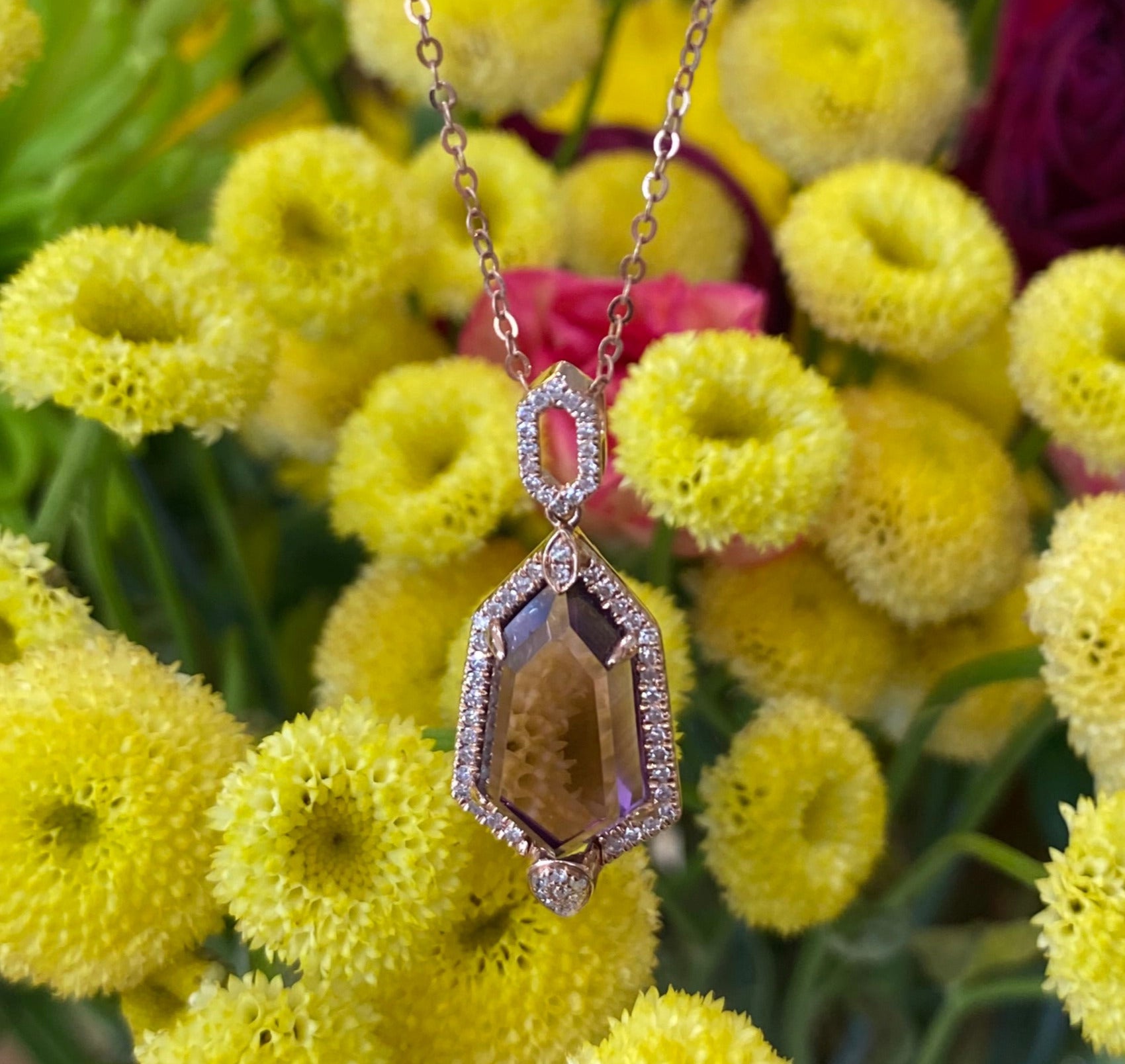 Amethyst Rose Gold Shield Necklace