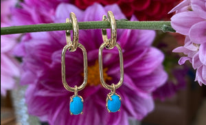 Turquoise Paper Clip Gold Hoop Earrings
