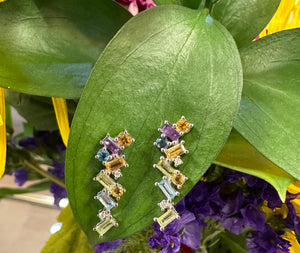 Multi Gemstone Drop Earrings