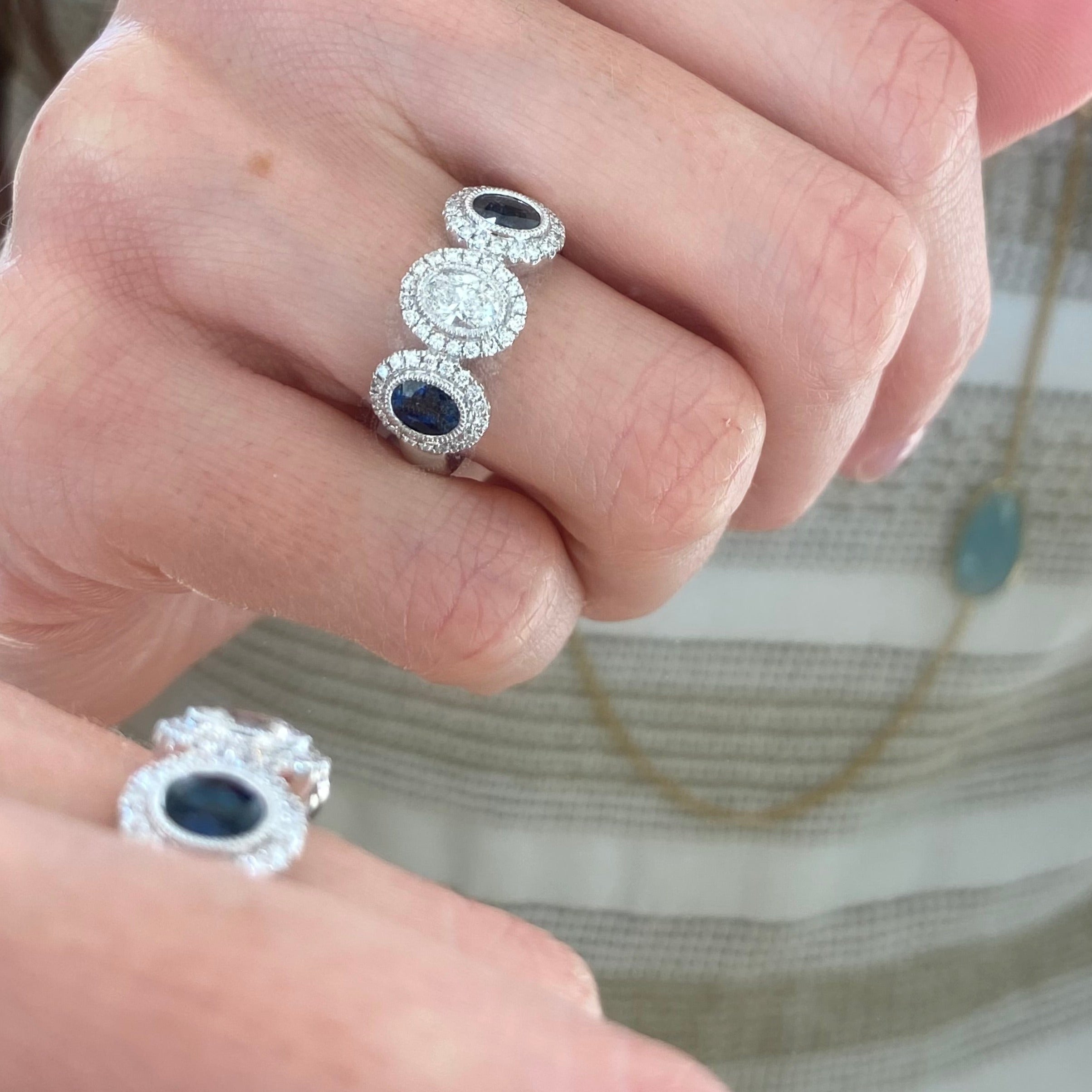 Oval Diamond & Sapphire Three Stone Ring