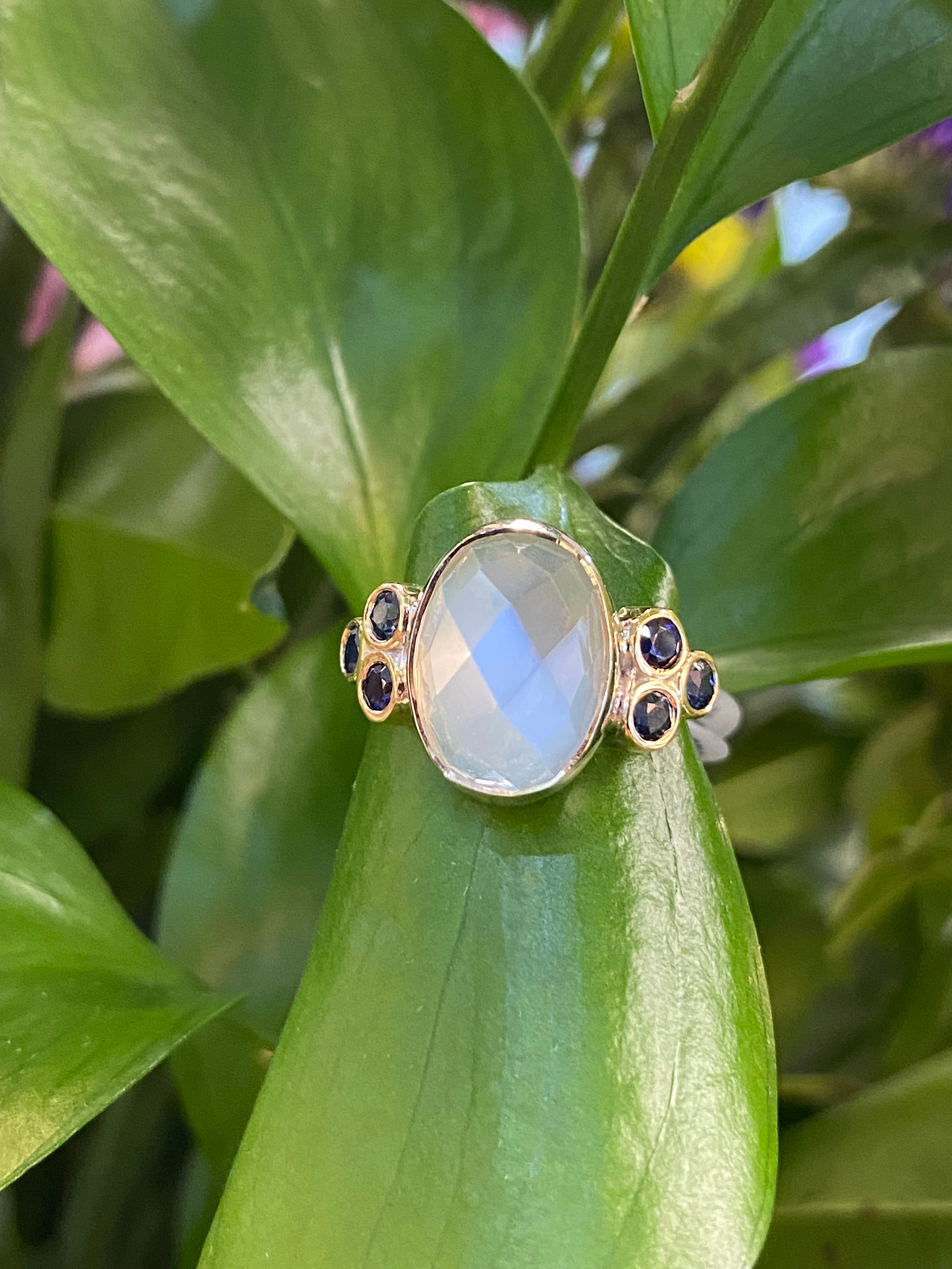 Moonstone & Sapphire One-of-a-kind Ring