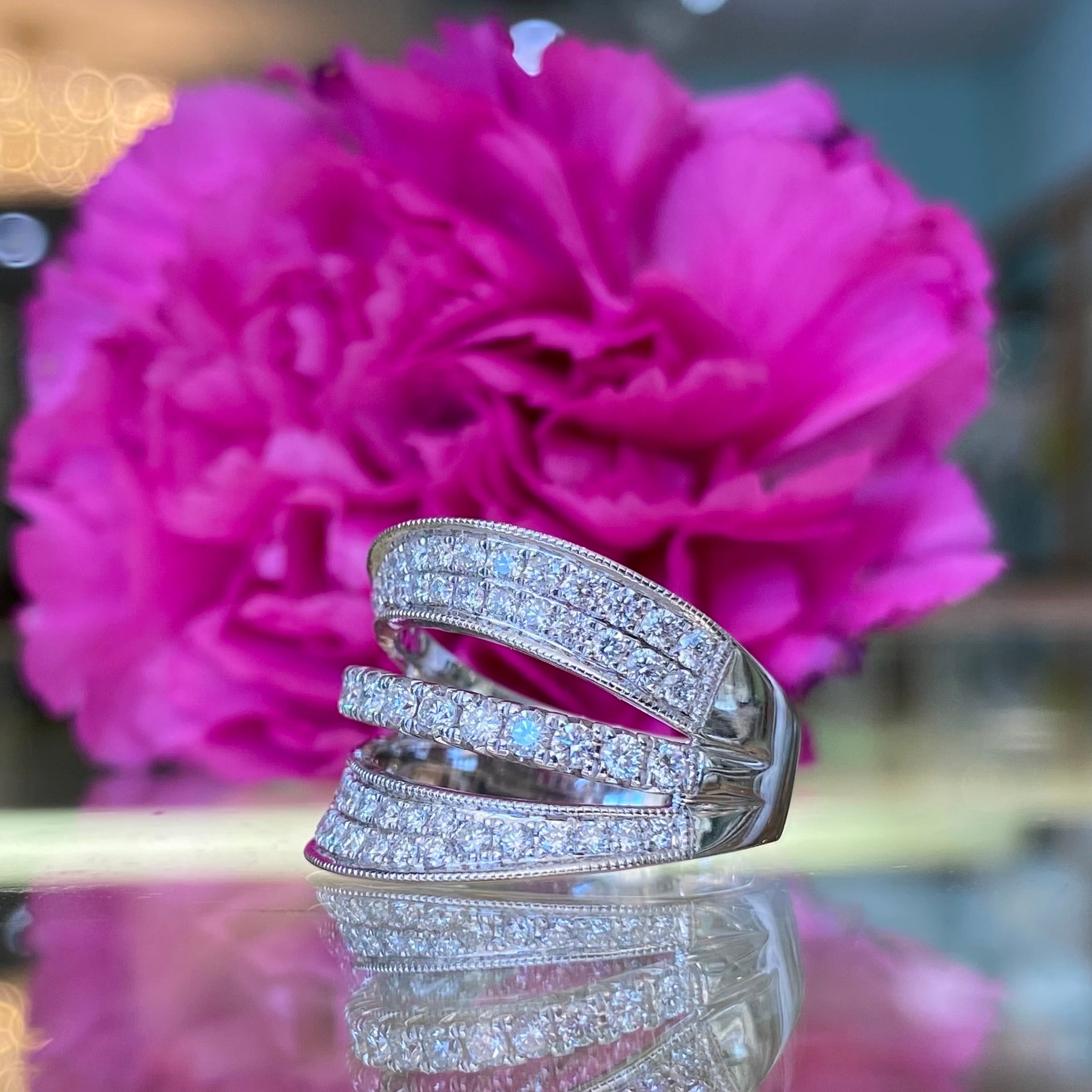 Diamond Cutout Swirl White Gold Ring