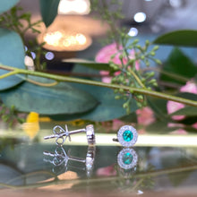 Load image into Gallery viewer, Emerald And Diamond Stud Earrings
