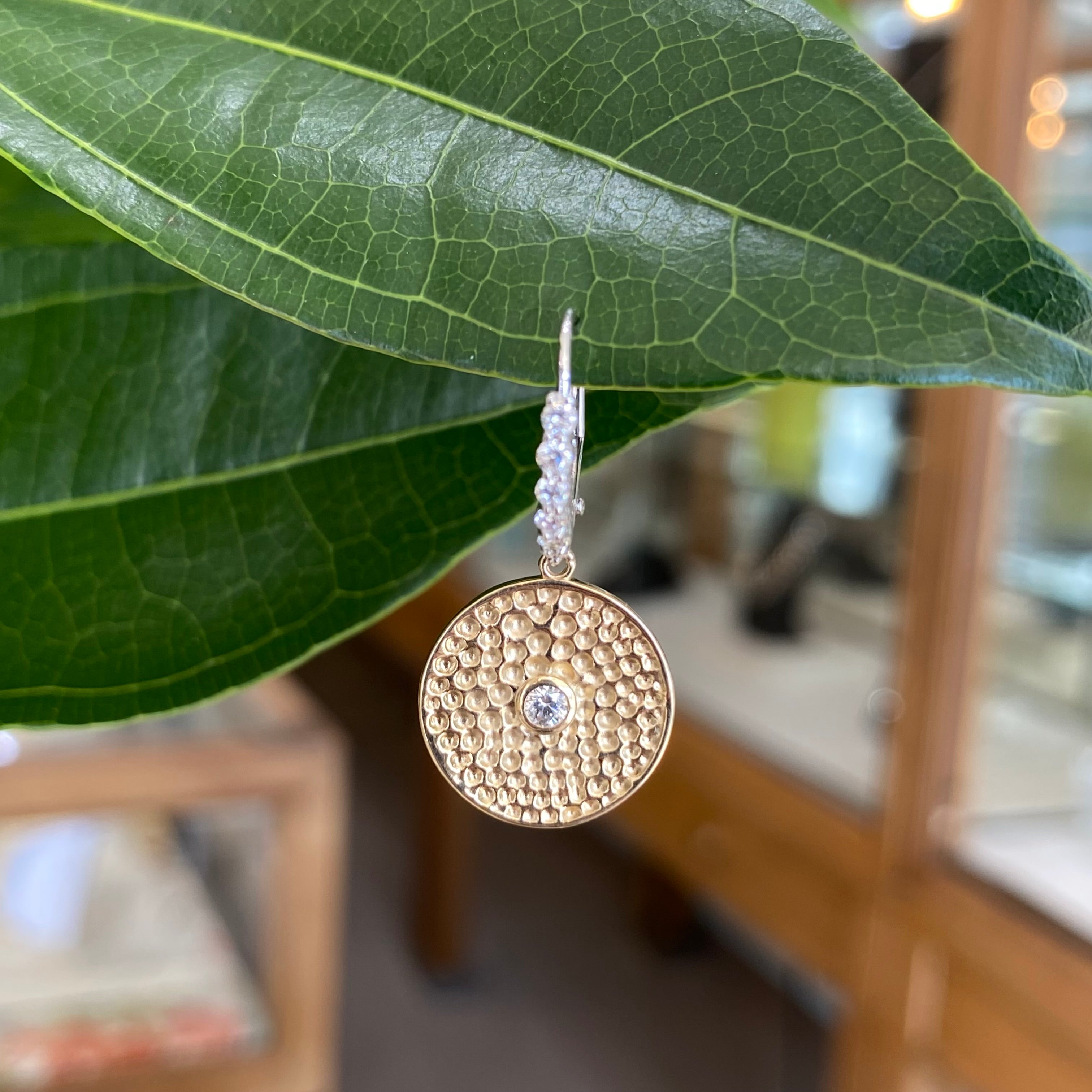 Yellow and White Gold Diamond Disk Earrings