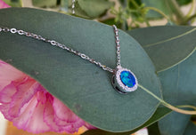 Load image into Gallery viewer, Petite Blue Opal and Diamond Halo Necklace
