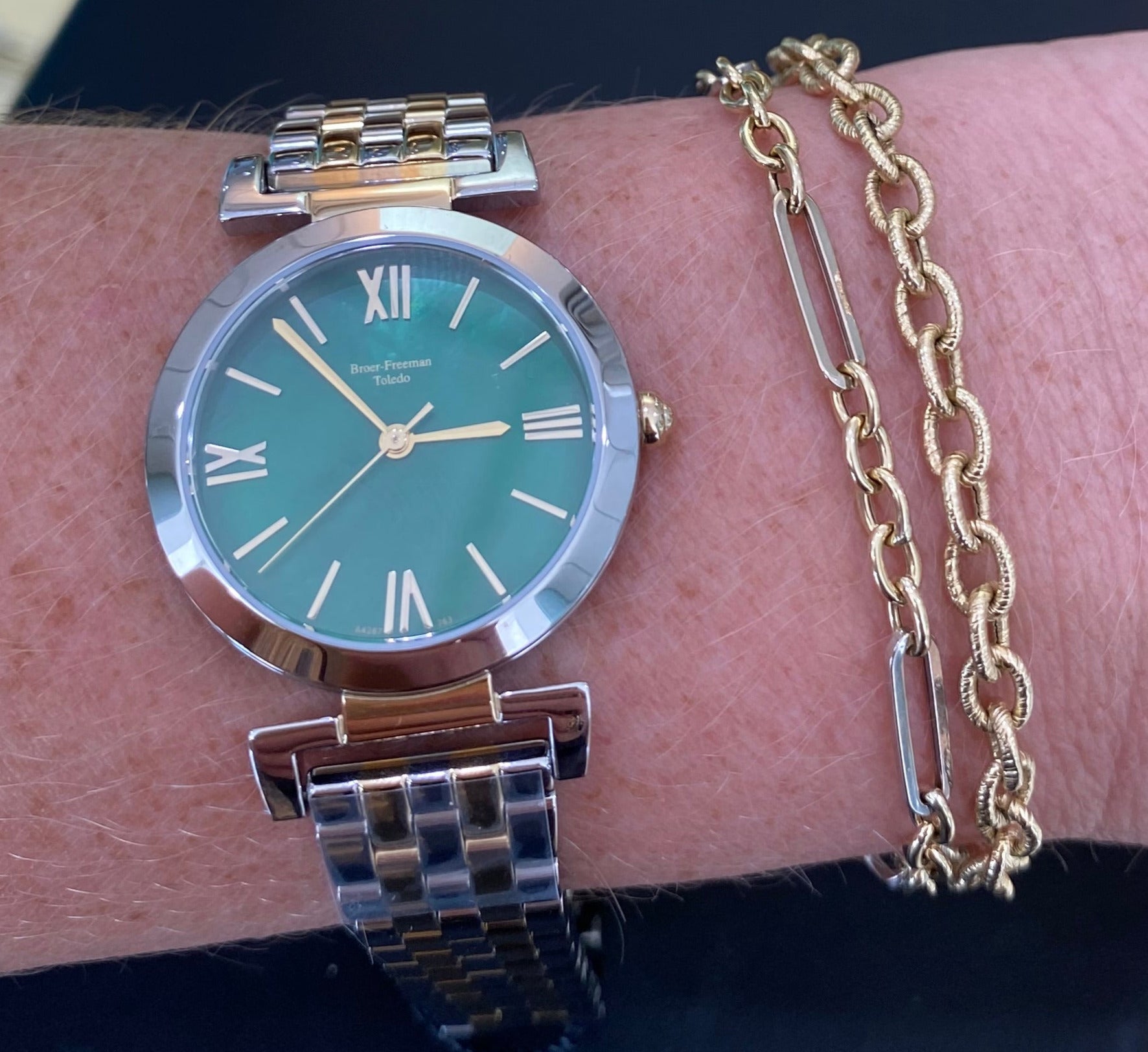 Green Mother of Pearl Gold & Silver Two Toned Watch